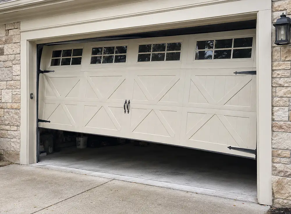 AI generated image of an uneven garage door due to cable issues in Springfield IL