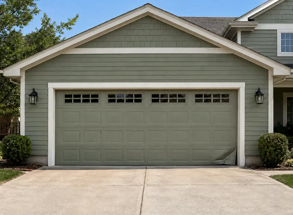 AI-generated image of small garage door panel damage that might affect the operation of the garage door - Springfield IL
