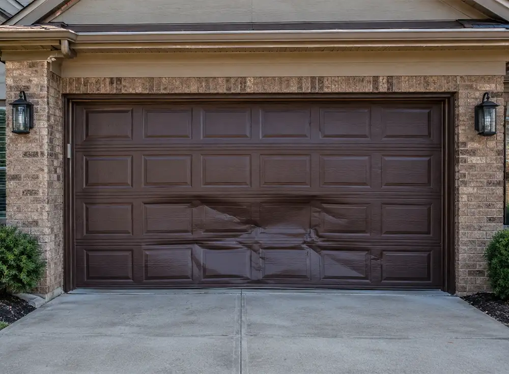 AI-generated image of Garage Door Panel Damage from an Accidental Impact - Springfield IL